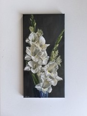 White Gladiolus bouquet original oil painting Sword Lilies