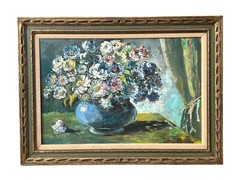 Mid Century Large Impasto Still life Floral Flowers Ornate Carved Frame 44×32