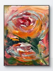 SAMATOWIC Orange Flowers 11×14 Abstract Expressionism Signed Original Art 325