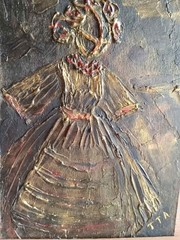 Original acrylic painting.Ukrainian motanka doll. High-texture impasto, gold