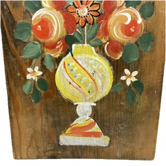 Wooden Painting Handmade Red Orange Flowers Yellow Vase Wall Hanging Art Floral