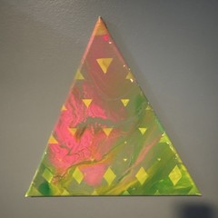 Abstract Geometric Triangle Canvas Painting Green Pink Yellow, Unframed