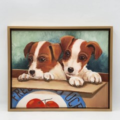 Jack Russell Terrier Puppies in Box Original Oil Painting 16×20 Canvas Dog Decor