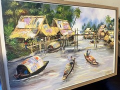 Monsoon Time Thailand Oil Painting NEWLY FRAMED 30 X 20