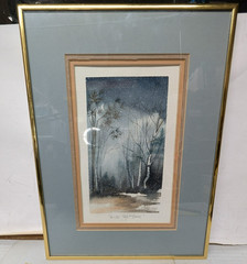 Vintage Watercolor Landscape Painting Signed & Framed Gallery Sticker On Back