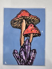 ACEO Art Card Whimsical Forest 2 Of 5 By Britney B Acrylic Mushroom Crystals