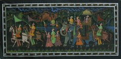 Indian Miniature Painting Of Maharaja Procession Art On Silk Cloth 42×21 Inches
