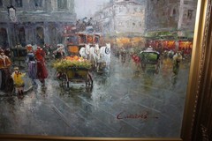 Large Framed Oil Painting Cristof Vevers Signed European Cityscape Landscape