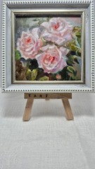 original autographed oil painting framed..Roses .4×4 in.