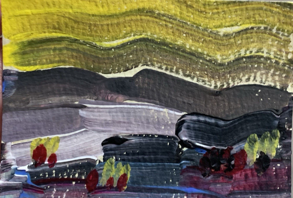 ACEO Artist Card 3.5 X 2.5 Abstract Landscape Acrylic Original Painting on Paper