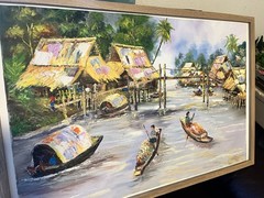Monsoon Time Thailand Oil Painting NEWLY FRAMED 30 X 20