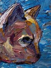 Cat MODERN ORIGINAL OIL█PAINTING█VINTAGE ART█SIGNED KITTEN NATURE ANIMAL PETS NR