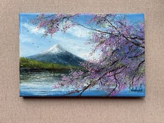 Original Oil Painting Mountain Peak Cherry Blossom Zen Decor Stavitskiy Art