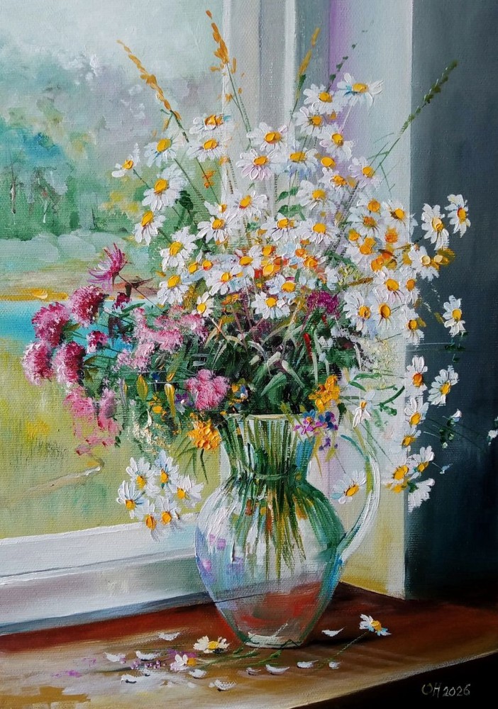Wildflowers in Vase – Original Oil Painting on Canvas 35×25 cm