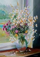 Wildflowers in Vase – Original Oil Painting on Canvas 35×25 cm