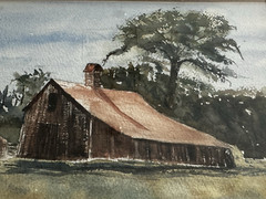 Vintage Chestnut Framed Original Watercolor Painting Countryside With Barn