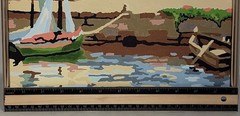 Mid Century Paint By Number Harbor Sailboat Painting in Metal Frame