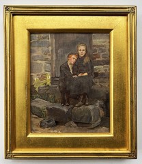 Realist Boy and Girl on the Steps by Anna Richards Brewster 1870-1952, listed NY