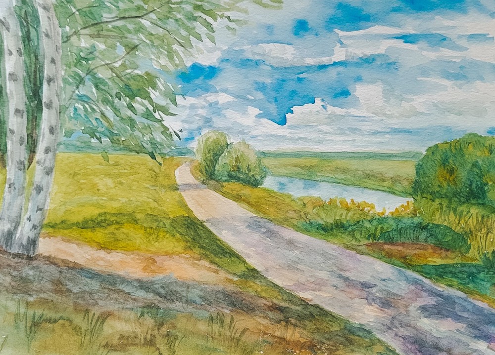 Eastern Europe nature. painting by me. Watercolor. 16×12 in