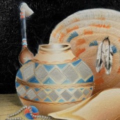 C. Benolt Native American Pottery Oil Canvas Textured Framed Painting 8 x 10