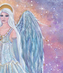 Angel art twinkling stars watercolor and ink original 10x14in BY RENEE L LAVOIE