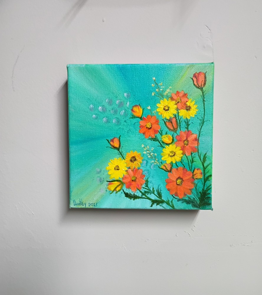 Art 6″/6″ Wild Flowers Original Oil Painting Bouquet. Valentine’s Day Sale