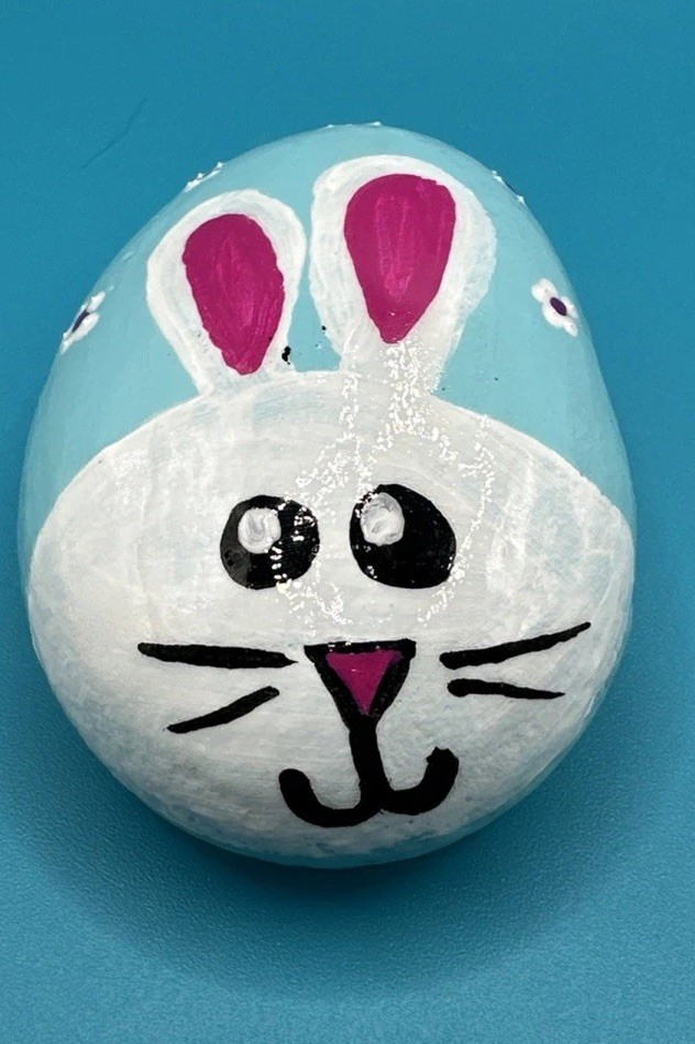 Hand Painted Rock Purple White Flower Easter, Egg Decor Spring Gift Home Decor