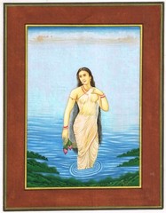Lady Painting Of Semi Naked Woman In The Lake With Lotus On Paper 10×13.5 Inches