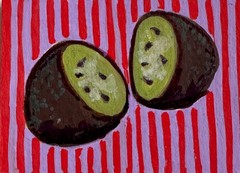 ACEO Original Acrylic Kiwi Fruit Cute Mini Art by Bri Sander 3.5 x 2.5″ OOAK ATC