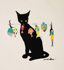 Black Cat, 10×8 Hand painted on Giclee Canvas, Canvas-only