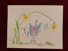 Elf Watercolor Print-Laundry-Hanging Clothes on Line – 8 1/2″ x 11″ Print