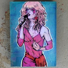 artisan made Pat Benatar Jem and the Holograms painted print on wood