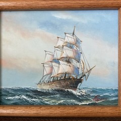 Vintage Sailing Ship Painting Nautical Sailboat by Pete Rogers Signed 8” X 10”