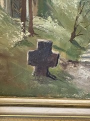 Real Signed Oil On Canvas Painting Realism Old Church Chapel Grave 23×26”