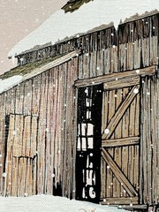 C. Carson Serigraph Oil Painting Canvas Winter Scene Barn Pepsi-Cola Deer Snow