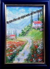 Original Oil Painting Tuscany Landscape Italy Art Road Artwork Framed Art 4x6in