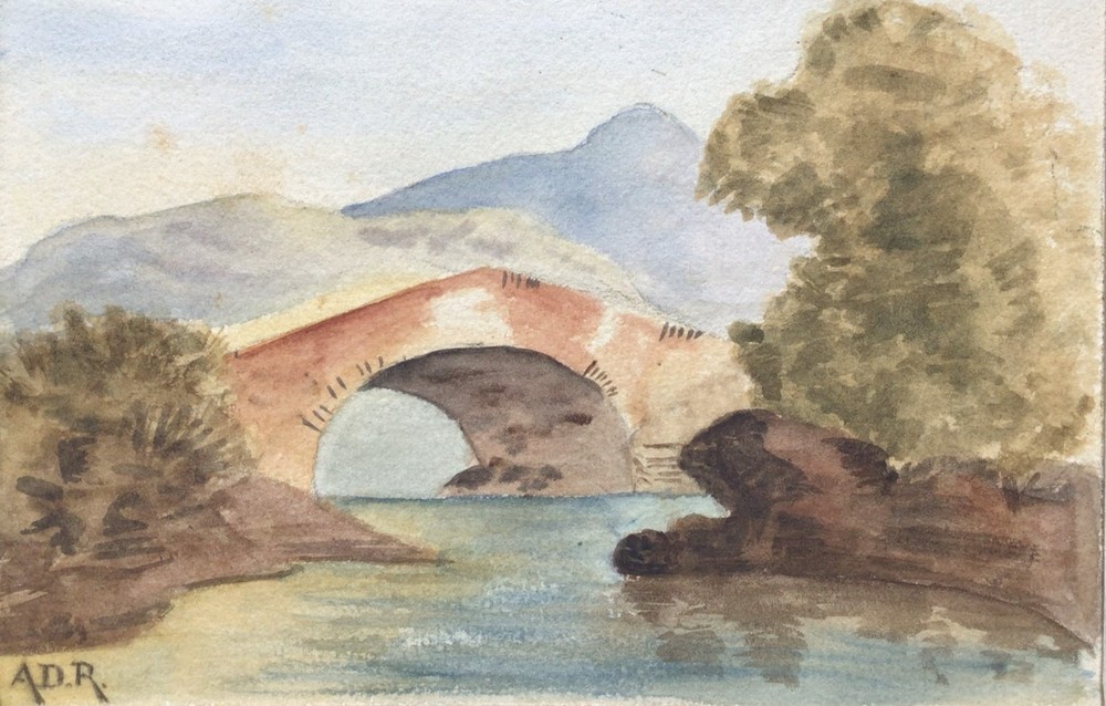 Bridge Painting Art Antique India Watercolour 7.75 x 5.25 in