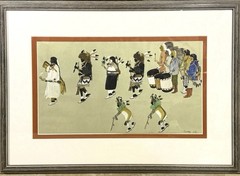 Tonita Pena Early Traditional Pueblo Buffalo Ceremony Gouache Painting Quah Ah