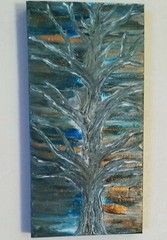 Abstract Acrylic Original Painting Art Swipe Tree on Canvas Frame 7″x14″x1.25″