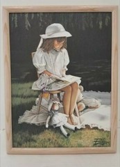 „Afternoon Story Time“ Girl reading to Doll (Pudge Print on Canvas) W/COA, 17×13