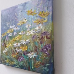 Golden Wildflower Meadow Original Oil Painting Floral Landscape Nature Wall Arts