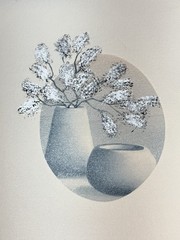 Still Life Neutrals Fern Painting Canvas 11.5×13.75 8×10 80s Metallic Silver