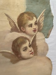 Antique 19c Oil on Canvas Painting of Cherub Church Murals Ceiling Chapel Panel
