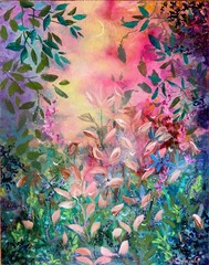 ORIGINAL PAINTING Wild Floral Garden by Spring 11×14 Medium Canvas folk art