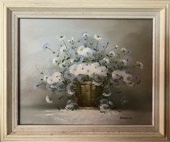 Oil Painting Art of Daisy’s a Wicker Basket