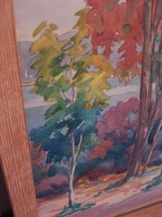 Vintage Woodland Scene Watercolor Painting Francis Bennett Coral Gables FL Rudma