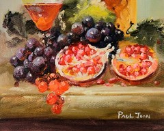 Oil Painting and Wooden Frame, Grape Wine Fruit Still Life, Signed Jean Paul