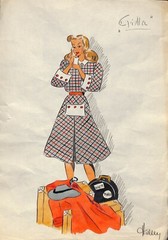 „Lady Traveller Original c1940s Fashion Watercolor Illustration“