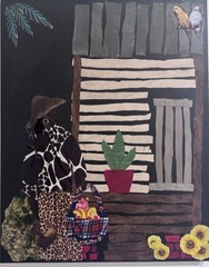 Original Fabric CollageWoman 16 in W x 20 in T African American Art
