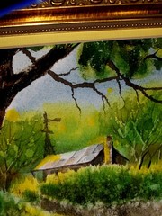 GORGEOUS Bluebonnet Landscape Blooming Tree Flowers Fence WTC Vintage Painting
